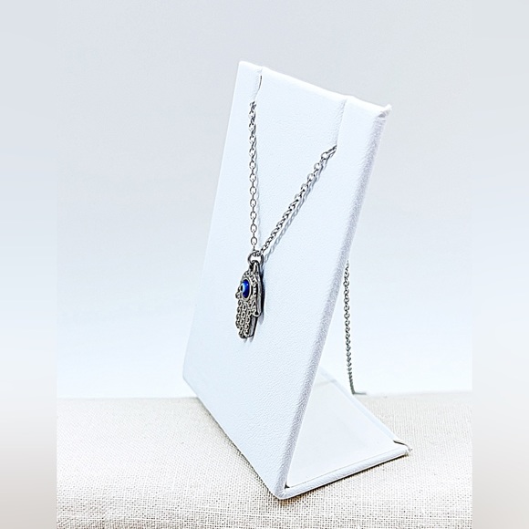 Evil Eye Hamsa Necklace in Stainless Steel, NWT, Gift Box, 14” to 18” - Picture 3 of 6